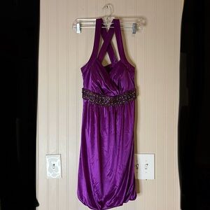 Sequin Hearts Juniors Purple Bubble Dress style With Beaded Waistline Size M